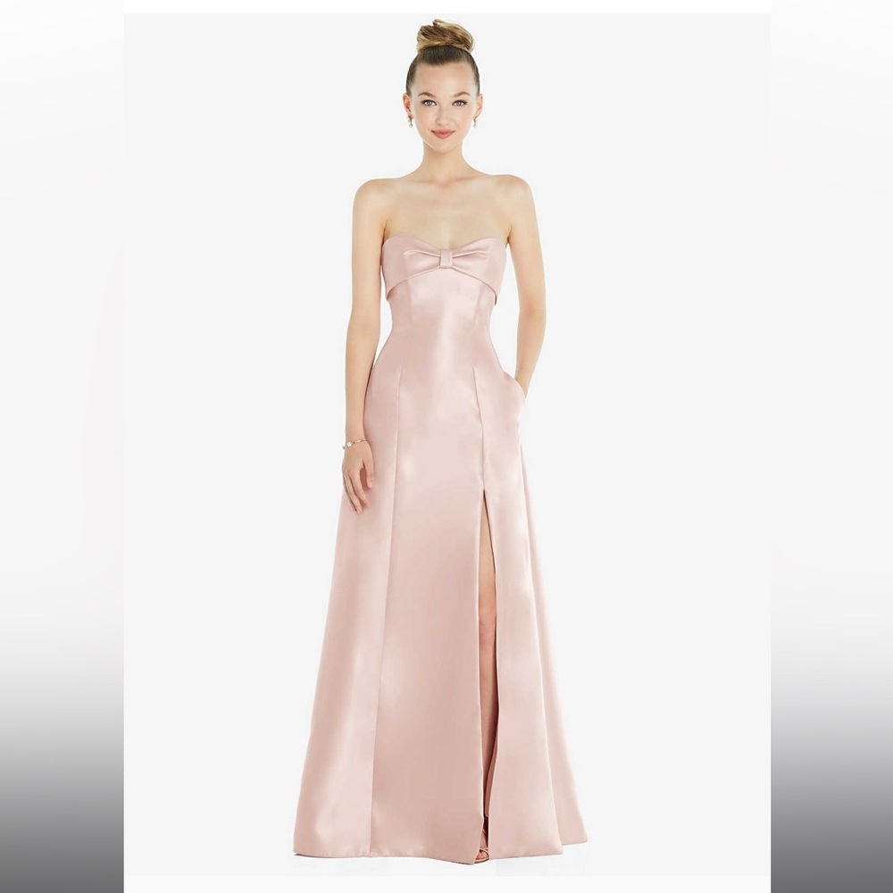 ALFRED SUNG BOW CUFF STRAPLESS SATIN BALL GOWN